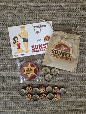 Sunset Sarsaparilla Bottle Opener & Caps NUKA COLA Jones Soda Fallout New Vegas